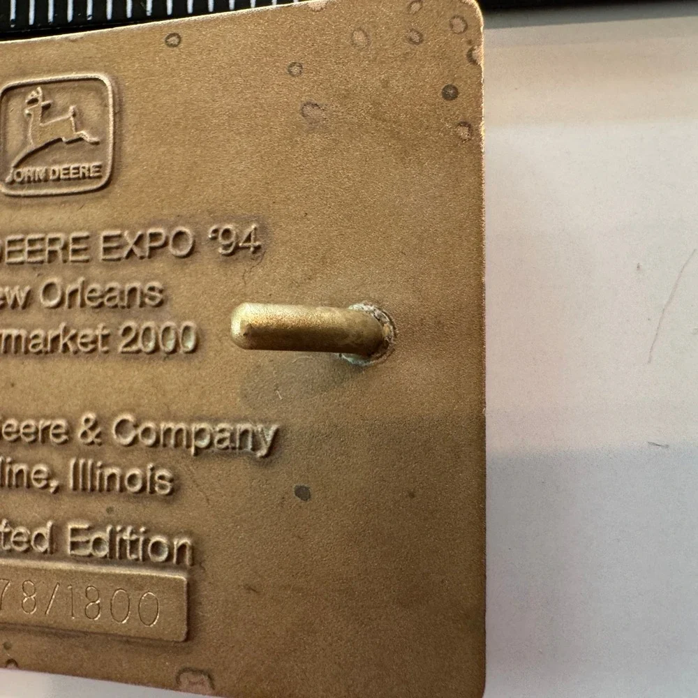 John Deere Power Belt Buckle‎ Vintage Brass Farm Tractor Equipment Expo 1994